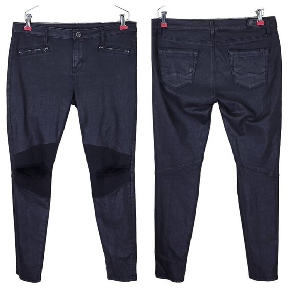 Cult of Individuality Jeans Men Size 31 34X29 Black Skinny Waxed Coated Moto - Picture 2 of 16